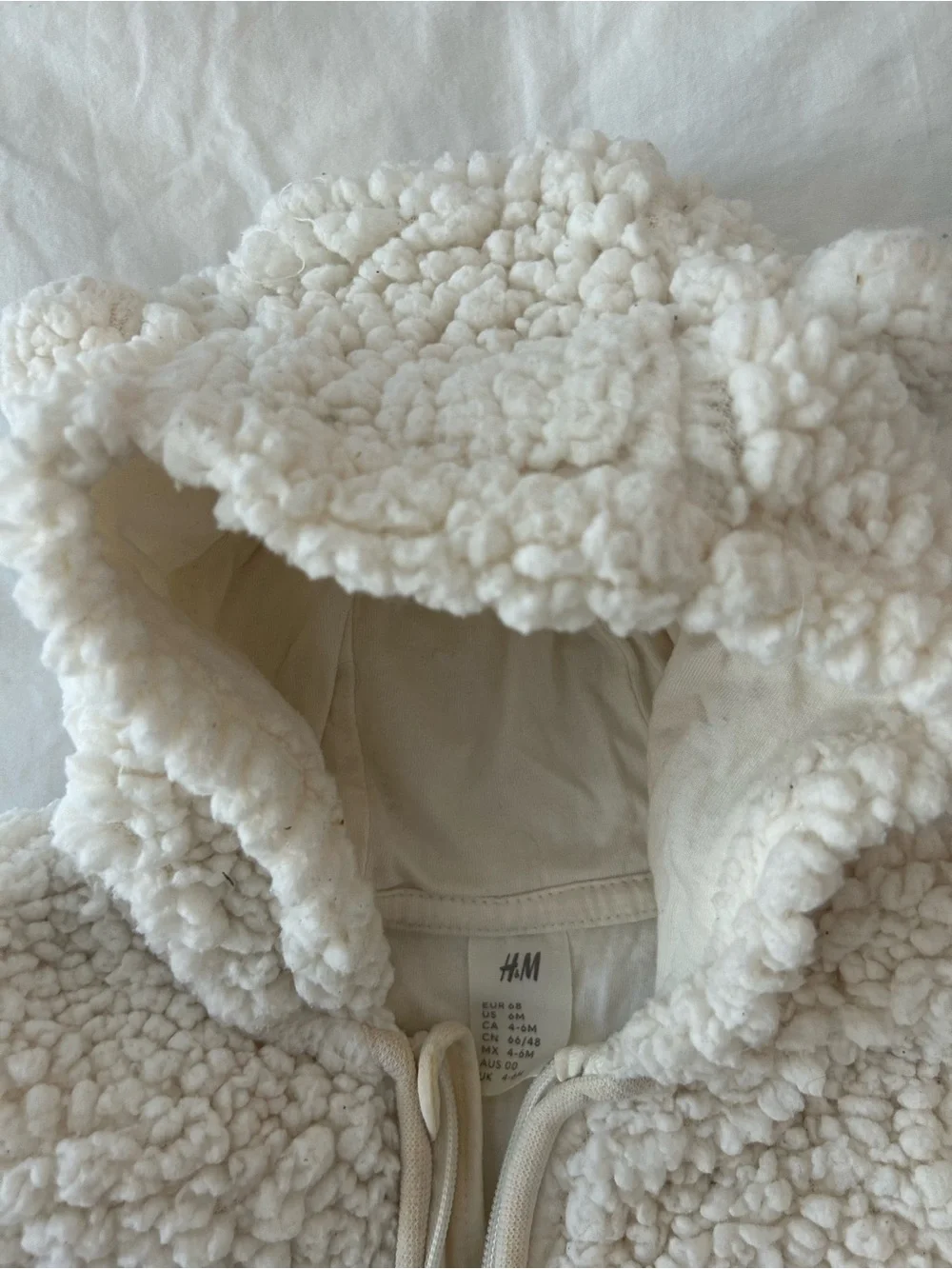 H&M Baby Sherpa Coverall White Teddy Bear Ears 6M